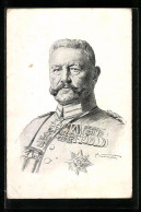 Künstler-AK Portrait Paul Von Hindenburg Mit Ordensspange Und Fernglas  - Historische Figuren