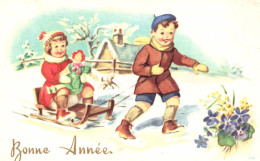 *** Fantaisie Mignonnette Bonne Année *** (2) Enfants Luge - Neujahr