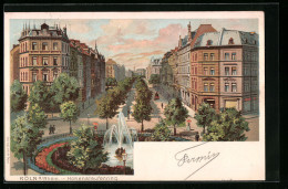 Lithographie Köln-Neustadt, Hohenstaufenring Mit Springbrunnen  - Koeln