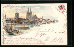 Lithographie Köln-Deutz, Stadtansicht Mit Dom, Stadtwappen  - Köln