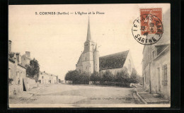 CPA Cormes, L`Eglise Et La Place  - Sonstige & Ohne Zuordnung
