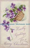 R102915 Hearty Greetings For A Merry Christmas. Flowers In Basket. Davidson Bros - Monde