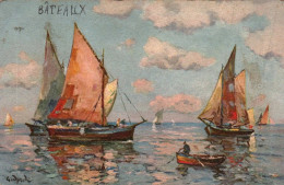 (RECTO / VERSO) BARQUES DE PECHE A VOILE EN MEDITERRANEE - N° 102/2 - CPA COULEUR - 75 - Fischerei