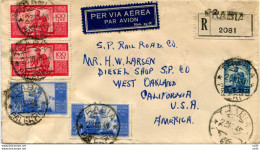 Democratica Lire 100 II° Lastra + Complem. Busta Racc.aerea Per California - 1946-60: Poststempel