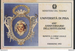 1993 Italia - Repubblica Italiana - 500 Lire Commemorative Università Di Pisa - Cartoncino Ufficiale - FDC - 500 Lire