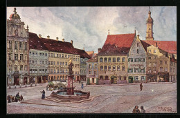 Künstler-AK Richard Wagner: Landsberg A. Lech, Hautplatz Mit Gasthof Zum Zederbräu U. Goldenen Stern  - Wagner, Richard