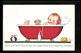 Künstler-AK John Wills: Baby Macht Es Sich In Der Badewanne Gemütlich  - Wills, John