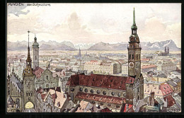 Künstler-AK Richard Wagner: München, Ortsansicht Vom Rathausturm, Mit Alpen  - Wagner, Richard