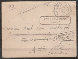 L. Franchise Militaire (S.M.) Càd "KORTRIJK 1/6 II 1919 Pour GAND - [RETOUR A L'ENVOYEUR] & [ONBESTELBAAR / REBUT] (au D - Storia Postale