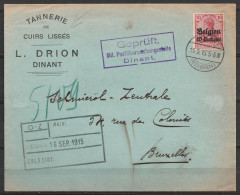 L. Entête "Tannerie Drion Dinant" Affr. N°OC3 Càpt "DINANT /14.9.1915/ (BELGIEN)" Pour BRUXELLES - Cachet Censure Milita - OC1/25 Gouvernement Général