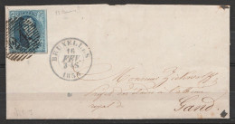 L. Affr. N°7 D24 Càd Bleu-gris BRUXELLES /16 FEV 1856 Pour Préfet Des études à L'Athénée Royal De GAND (au Dos: Càd GAND - 1851-1857 Medaglioni (6/8)