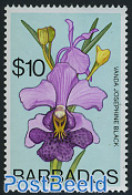 Barbados 1974 10$, Stamp Out Of Set, Mint NH, Nature - Flowers & Plants - Orchids - Barbades (1966-...)