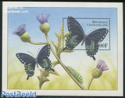 Central Africa 2000 Black/green Butterfly S/s, Mint NH, Nature - Butterflies - Flowers & Plants - Centrafricaine (République)