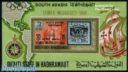 Aden 1968 Efimex S/s, Mint NH, Transport - Various - Philately - Stamps On Stamps - Ships And Boats - Maps - Briefmarken Auf Briefmarken