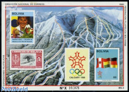 Bolivia 1988 Olympic Winter Winners S/s, Mint NH, Sport - Olympic Winter Games - Skiing - Stamps On Stamps - Sci