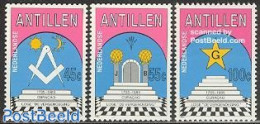 Netherlands Antilles 1985 Freemasonry 3v, Mint NH, Various - Freemasonry - Franc-Maçonnerie