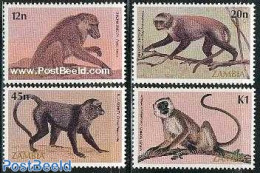 Zambia 1985 Monkeys 4v, Mint NH, Nature - Animals (others & Mixed) - Monkeys - Zambia (1965-...)