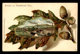 68 - GUEBWILLER - GEBWEILER - CARTE LITHOGRAPHIQUE GRUSS  - FEUILLE DE CHENE EN RELIEF - Guebwiller