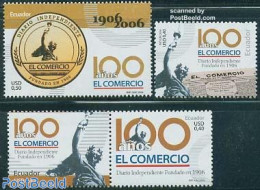 Ecuador 2005 El Comercio 4v (2v+[:]), Mint NH, History - Newspapers & Journalism - Art - Sculpture - Escultura