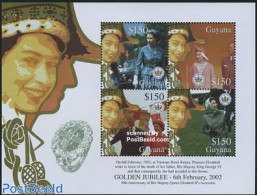 Guyana 2002 Golden Jubilee Elizabeth II 4v M/s, Mint NH, History - Kings & Queens (Royalty) - Familles Royales