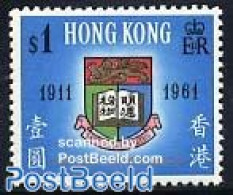 Hong Kong 1961 University 50th Anniversary 1v, Unused (hinged), History - Science - Coat Of Arms - Education - Nuovi