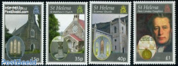Saint Helena 2009 Churches 4v, Mint NH, Religion - Churches, Temples, Mosques, Synagogues - Art - Stained Glass And Wi.. - Kirchen U. Kathedralen