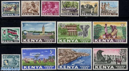 Kenia 1963 Definitives 14v, Mint NH, Nature - Science - Transport - Various - Animals (others & Mixed) - Elephants - F.. - Peces