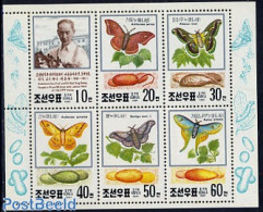 Korea, North 1991 Silk 6v M/s, Mint NH, Nature - Various - Butterflies - Insects - Textiles - Tessili