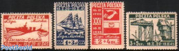 Poland 1945 Liga Morska 4v, Mint NH, History - Transport - Flags - Ships And Boats - Neufs