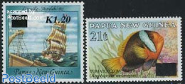 Papua New Guinea 1994 Overprints 2v, Mint NH, Nature - Transport - Fish - Ships And Boats - Poissons