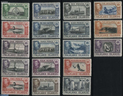 Falkland Islands 1938 Definitives 18v, Unused (hinged), History - Nature - Transport - Coat Of Arms - Birds - Ducks - .. - Bateaux