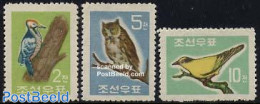 Korea, North 1961 Definitives, Birds 3v, Unused (hinged), Nature - Birds - Owls - Woodpeckers - Korea (Nord-)