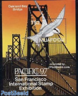 Niuafo'ou 1997 PACIFIC 97 S/s, Mint NH, Nature - Birds - Philately - Art - Bridges And Tunnels - Puentes
