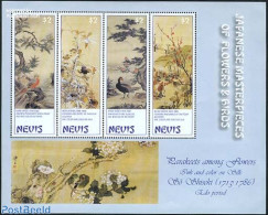 Nevis 2002 Japanese Paintings 4v M/s, Mint NH, Nature - Birds - Art - East Asian Art - Paintings - St.Kitts-et-Nevis ( 1983-...)