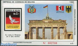 Bolivia 1990 Philatelia 90 S/s (flag Without C.o.a.), Mint NH, History - Nature - Coat Of Arms - Germans - Birds - Pig.. - Bolivia