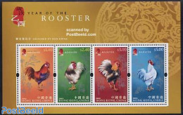 Hong Kong 2005 Year Of The Rooster 4v M/s, Mint NH, Nature - Various - Birds - Poultry - New Year - Neufs