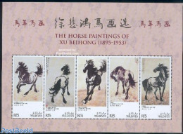 Maldives 2001 Year Of The Horse 5v M/s, Mint NH, Nature - Various - Horses - New Year - Art - East Asian Art - Paintings - Nouvel An