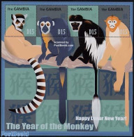 Gambia 2004 Year Of The Monkey 4v M/s, Mint NH, Nature - Various - Monkeys - New Year - Nouvel An