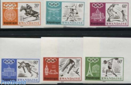 Rwanda 1968 Olympic Games 6v Imperforated, Mint NH, Nature - Sport - Horses - Fencing - Judo - Olympic Games - Weightl.. - Escrime