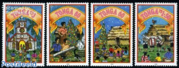 Tonga 1993 Christmas 4v, Mint NH, Nature - Performance Art - Religion - Cats - Music - Christmas - Musik