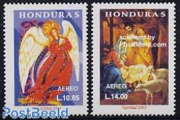 Honduras 2003 Christmas 2v, Mint NH, Nature - Religion - Cattle - Angels - Christmas - Christendom
