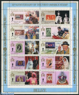 Belize/British Honduras 1985 World Cup Football Overprints 10v M/s, Mint NH, Sport - Football - Stamps On Stamps - Postzegels Op Postzegels