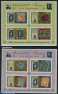 Ajman 1965 First Stamps 2 S/s Imperforated, Mint NH, Stamps On Stamps - Briefmarken Auf Briefmarken