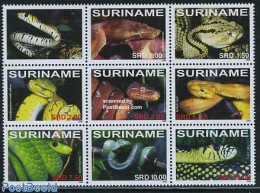 Suriname, Republic 2008 Snakes 8v Sheetlet, Mint NH, Nature - Reptiles - Snakes - Surinam