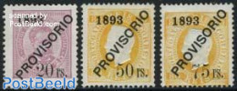 Portugal 1893 PROVISORIO Overprints 3v, Unused (hinged) - Ongebruikt