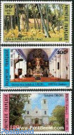 French Polynesia 1985 Churches 3v, Mint NH, Religion - Churches, Temples, Mosques, Synagogues - Nuevos