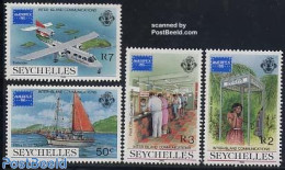 Seychelles 1986 Ameripex 4v, Mint NH, Science - Transport - Telecommunication - Aircraft & Aviation - Ships And Boats - Télécom