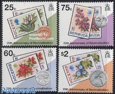 Bermuda 1995 Decimal System 4v, Mint NH, Nature - Various - Flowers & Plants - Stamps On Stamps - Money On Stamps - Francobolli Su Francobolli