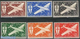 French India 1942 Victory 6v, Unused (hinged), Transport - Aircraft & Aviation - Nuovi