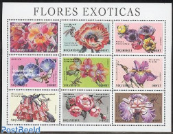 Mozambique 1999 Flowers 9v M/s (Laetiocottleya A.o.), Mint NH, Nature - Flowers & Plants - Insects - Mosambik